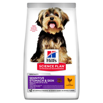 Hill's Science Plan Sensitive Stomach & Skin Adult Small & Mini up to 10 kg Сухой корм с курицей для маленьких собак с чувствительным пищеварением и кожей (1,5 кг)