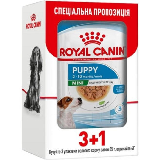 Royal Canin Mini Puppy Влажный корм для щенков маленьких пород в возрасте от 2 до 10 месяцев (340 г (3+1))