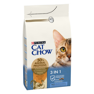 Purina Cat Chow 3 in 1 With Turkey Сухой корм для с индейкой для взрослых котов с формулой тройного действия (1,5 кг)