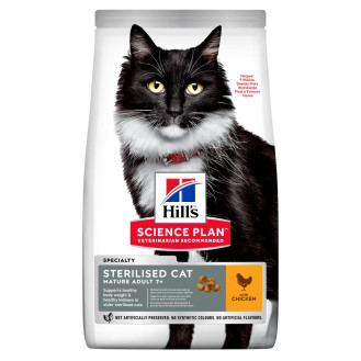 Hill's Science Plan Cat Sterilised Mature Adult 7+ Chicken Сухой корм с курицей для зрелых стерилизованных котов (1,5 кг)