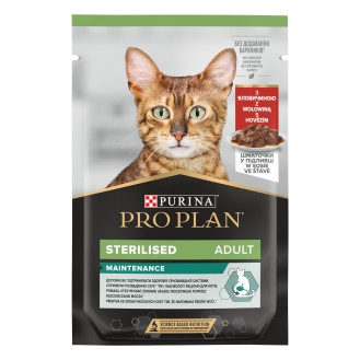 Purina Pro Plan Sterilised Adult Maintenance Beef Влажный корм для стерилизованных кошек Кусочки говядины в подливе (85 г)