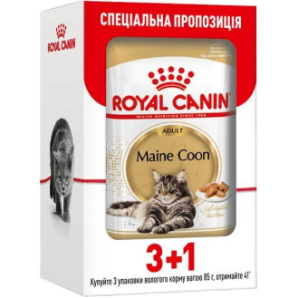 Royal Canin Maine Coon Adult Влажный корм в соусе для взрослых котов и кошек породы Мейн Кун (340 г (3+1))