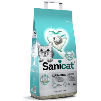 Sanicat Clumping White Fragrance Free Комкующийся белый бентонитовый наполнитель для котов без пыли и запаха (10 л - 9 кг)