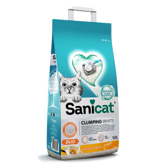 Sanicat Clumping White Duo Vanilla & Mandarin Комкующийся белый бентонитовый наполнитель для котов с ароматом мандарина и ванили (10 л - 8,38 кг)