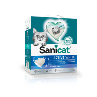 Sanicat Clumping Active White Fragrance Free Комкующийся гипоаллергенный белый бентонитовый наполнитель для котов (10 л - 8,7 кг)