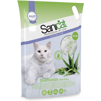 Sanicat Diamonds Aloe Vera Силикагелевый впитывающий наполнитель для котов с ароматом алоэ вера (5 л - 2,3 кг)
