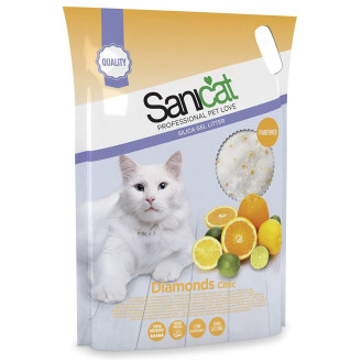 Sanicat Diamonds Citric Силикагелевый впитывающий наполнитель для котов с ароматом цитрусов (3,8 л - 1,8 кг)