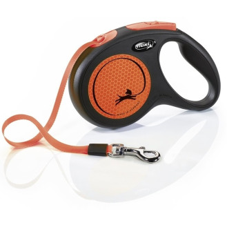 Flexi New Neon S Tape лента 5 m Поводок-рулетка для собак маленьких пород весом до 15 кг  (Orange)