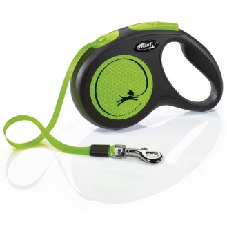 Flexi New Neon S Tape лента 5 m Поводок-рулетка для собак маленьких пород весом до 15 кг  (Green)