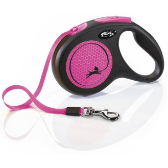 Flexi New Neon S Tape лента 5 m Поводок-рулетка для собак маленьких пород весом до 15 кг  (Pink)
