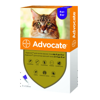 Bayer Advocate Cats & Ferrets Капли для котов и хорьков от блох, гельминтов, кожных и ушных клещей Адвокат (4-8 кг)