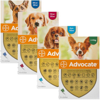 Bayer Advocate Dogs Антипаразитарные капли для собак от блох, гельминтов и кожных клещей Адвокат (10-25 кг)
