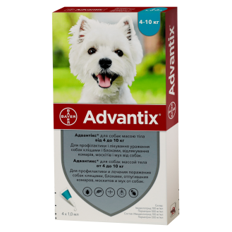 Bayer Advantix Dogs Антипаразитарные капли для собак от блох, клещей, власоедов и вшей Адвантикс (4-10 кг)