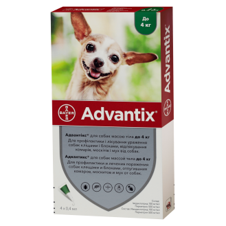 Bayer Advantix Dogs Антипаразитарные капли для собак от блох, клещей, власоедов и вшей Адвантикс (до 4 кг)