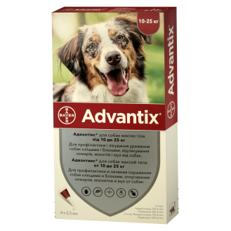 Bayer Advantix Dogs Антипаразитарные капли для собак от блох, клещей, власоедов и вшей Адвантикс (10-25 кг)