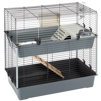 Ferplast Rabbit 100 Double Двухуровневый вольер для двух кроликов с поилками и кормушками (Grey)