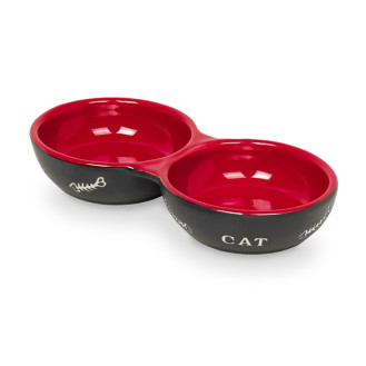 Nobby Cat Двойная керамическая миска для котят и кошек Рыбная кость (Black&Red)