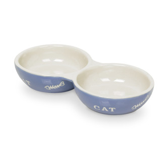 Nobby Cat Двойная керамическая миска для котят и кошек Рыбная кость (LBlue)