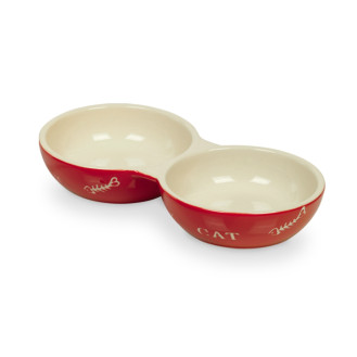 Nobby Cat Двойная керамическая миска для котят и кошек Рыбная кость (Red)