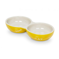 Cat double bowl yellow