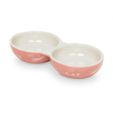 Cat double bowl pink