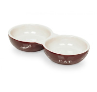 Cat double bowl brown