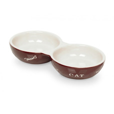 Cat double bowl brown