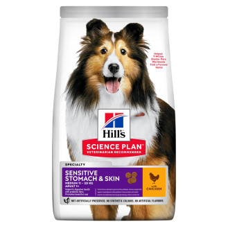 Hill's Science Plan Sensitive Stomach & Skin Adult Medium 11-25 kg Сухой корм с курицей для средних собак с чувствительным пищеварением и кожей