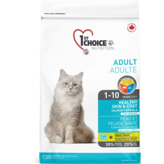 1st Choice Healthy Skin & Coat Adult Сухой корм с лососем для кошек в возрасте от 1 до 10 лет для здоровья кожи и шерсти