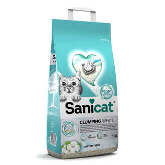 Sanicat Clumping White Cotton Fresh Комкующийся белый бентонитовый наполнитель без пыли для котов с ароматом хлопка (10 л - 8 кг)