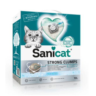 Sanicat Ultra Clumping Strong Baby Powder Ультракомкующийся бентонитовый наполнитель для котов с ароматом детской пудры
