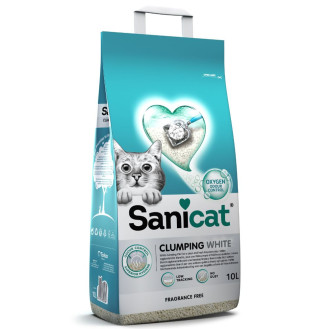 Sanicat Clumping White Fragrance Free Комкующийся белый бентонитовый наполнитель для котов без пыли и запаха