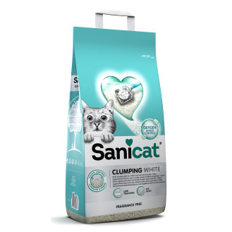 Sanicat Clumping White Fragrance Free Комкующийся белый бентонитовый наполнитель для котов без пыли и запаха