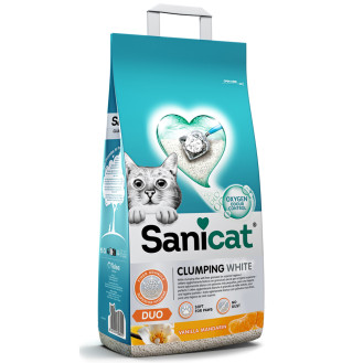 Sanicat Clumping White Duo Vanilla & Mandarin Комкующийся белый бентонитовый наполнитель для котов с ароматом мандарина и ванили