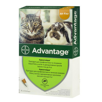 Bayer Advantage Cats & Rabbits Антипаразитарні краплі для котів та кроликів від бліх, вошей та волосоїдів Адвантейдж