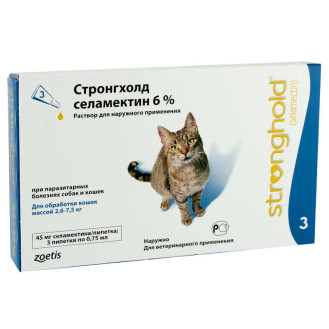 Zoetis Stronghold 6% Cats Протипаразитарні краплі широкого спекту дії для дорослих котів Стронгхолд