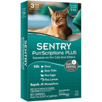 Sentry PurrScriptions Plus Cats Антипаразитарные капли для котов от блох, клещей, гельминтов и москитов