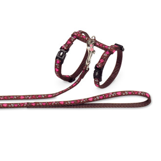 Nobby Cat Harness Hearts Love Анатомическая шлея с поводком и декоративной подвеской для кошек Сердечки (Burgundy)