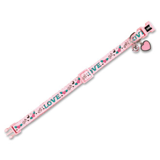 Nobby Cat Collar Love Нейлоновый ошейник для кошек с колокольчиком и украшением Любовь (Pink)