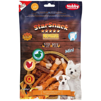 Nobby StarSnack Mini Dental BBQ Top Mix Ласощі для зубів цуценят і маленьких собак Кістка з Куркою та Качкою