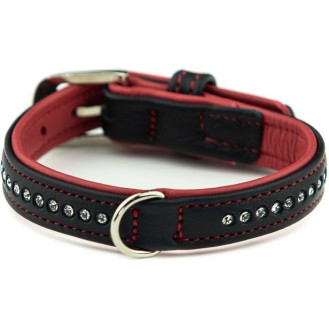 Nobby Pacific Deluxe Collar Кожаный ошейник со стразами и цветной подкладкой для собак (Red XS-S)