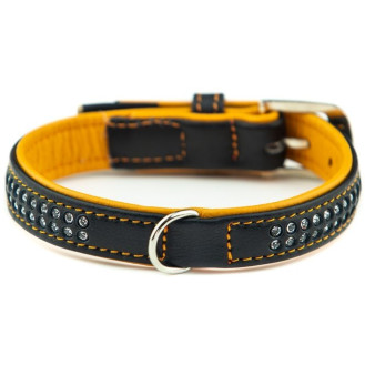 Nobby Pacific Deluxe Collar Кожаный ошейник со стразами и цветной подкладкой для собак (Orange S)