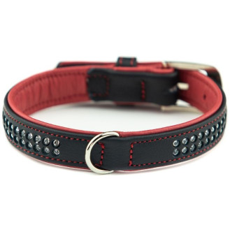 Nobby Pacific Deluxe Collar Кожаный ошейник со стразами и цветной подкладкой для собак (Red S)