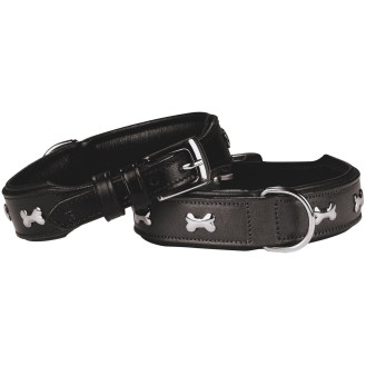 Nobby Leather Cerro Collar Кожаный ошейник для маленьких и средних собак с украшением-косточкой (Black S-M)