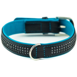 Nobby Pacific Deluxe Collar Кожаный ошейник со стразами и цветной подкладкой для собак (Turquoise L-XL)