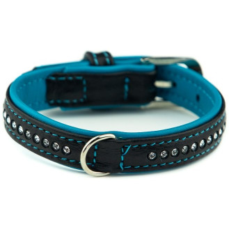 Nobby Pacific Deluxe Collar Кожаный ошейник со стразами и цветной подкладкой для собак (Turquoise XS-S)