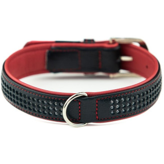 Nobby Pacific Deluxe Collar Кожаный ошейник со стразами и цветной подкладкой для собак (Red L-XL)