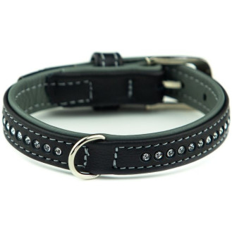 Nobby Pacific Deluxe Collar Кожаный ошейник со стразами и цветной подкладкой для собак (Grey XS)