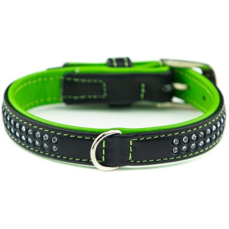 Nobby Pacific Deluxe Collar Кожаный ошейник со стразами и цветной подкладкой для собак (Green S-M)