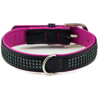 Nobby Pacific Deluxe Collar Кожаный ошейник со стразами и цветной подкладкой для собак (Magenta M-L)